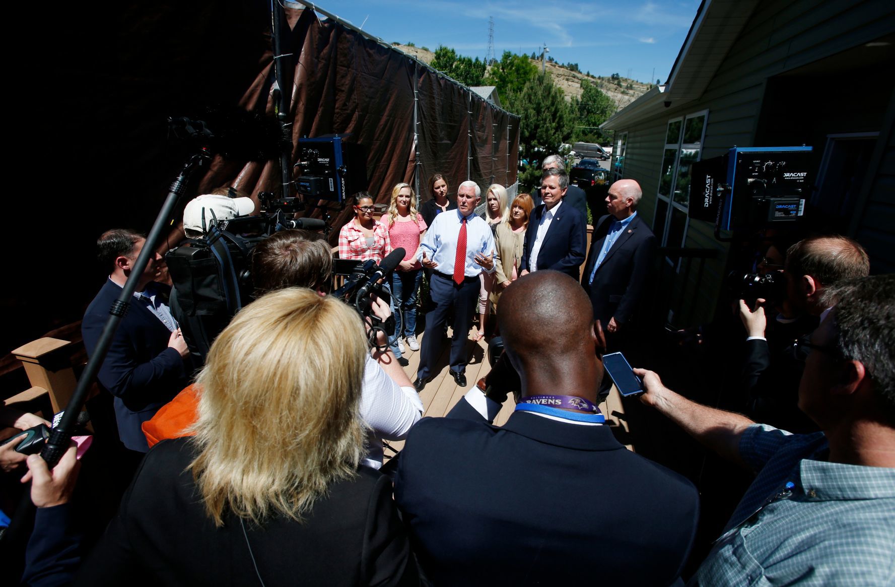 Vice President Mike Pence takes questions from the media